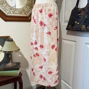 VTG Y2K/90s Ivory & Pink Floral Tea Rose Patchwork Coquette Femme Maxi Skirt XS